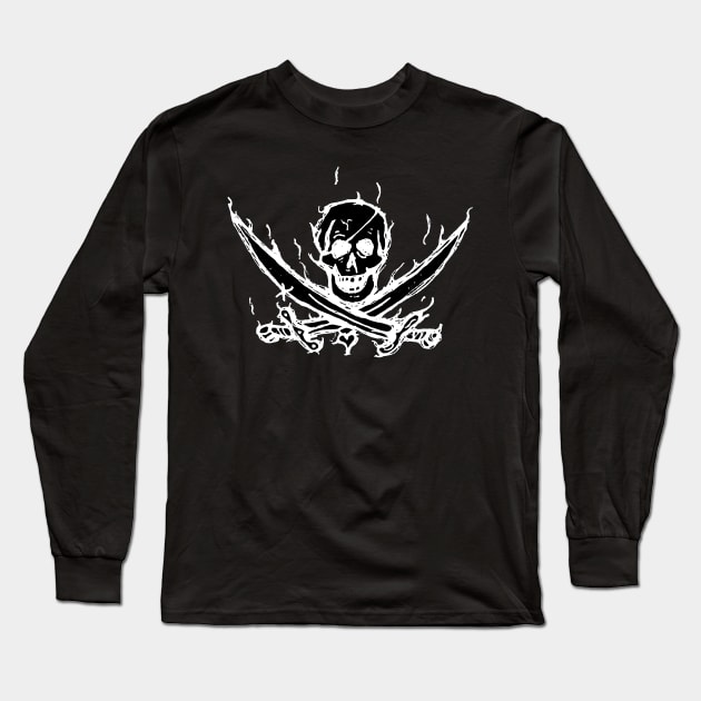 Dark and Gritty Jolly Roger Mutineer Privateer Pirate Flag Long Sleeve T-Shirt by MacSquiddles